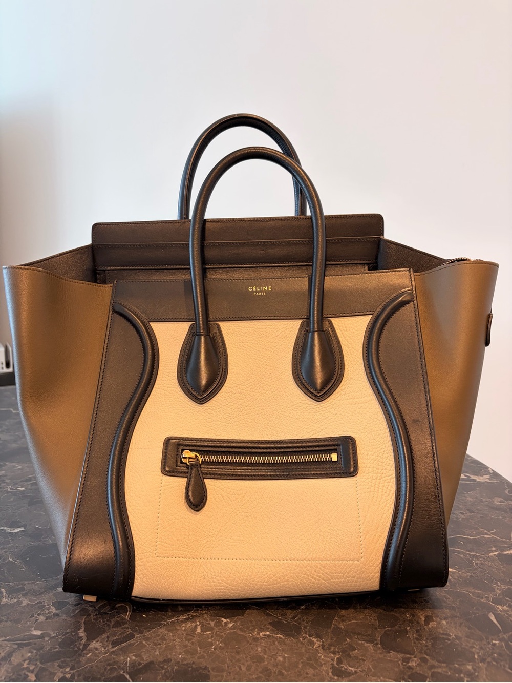 Celine Black and Cream Luggage Tote